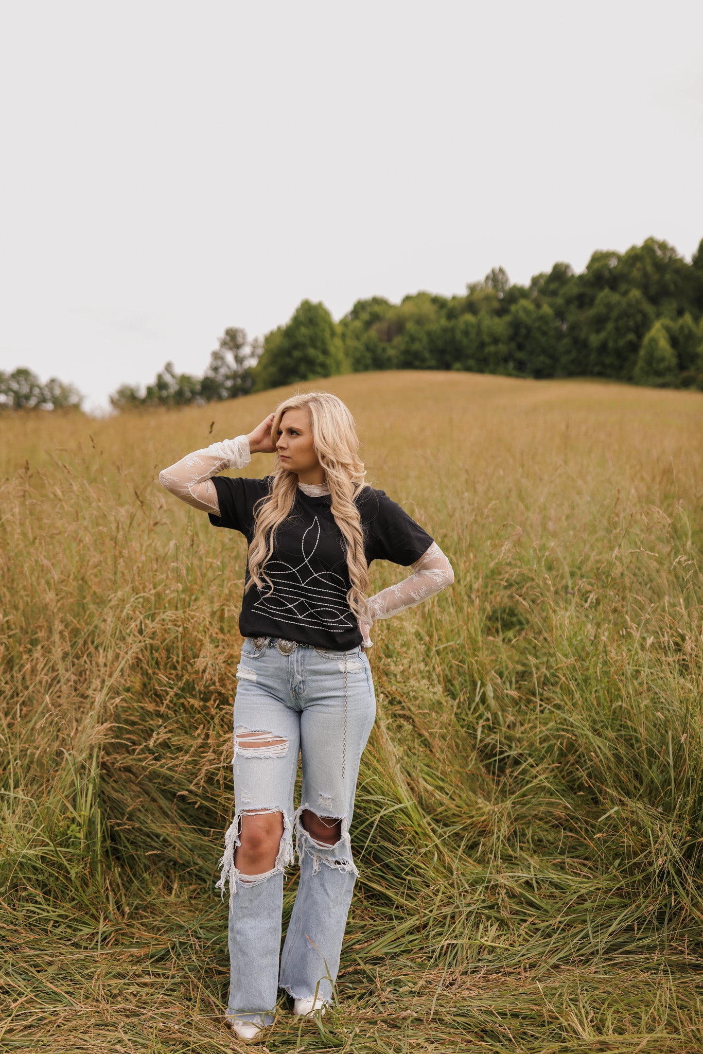 Boot Stitch Tee- Black
